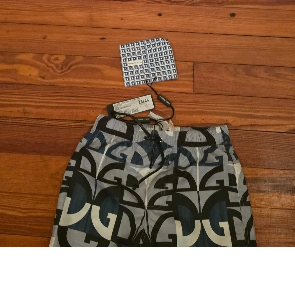 Dolce & Gabbana Kids Blue DG Logo Print Swim Shorts Trunks 18/24 Months NEW
